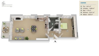 Lichtdurchflutete 2-Zimmer-Wohnung mit großem Balkon