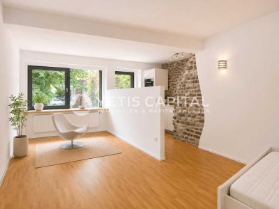 EIN STÜCK RÖMISCHES KÖLN IM WOHNZIMMER – AM RÖMERTURM – MÖBLIERT MIT EINBAUKÜCHE +PROVISIONSFREI+