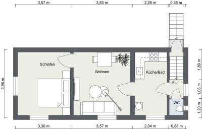 Möbeliertes 2-Zimmer Apartment