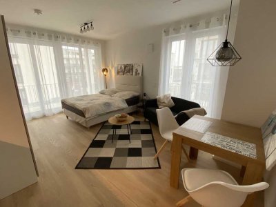 Voll möblierte & ausgestattete, ruhige 1-Zi.Neubau-Whg. mit TG-Stellplatz zum Erstbezug, S-Bahn Nähe