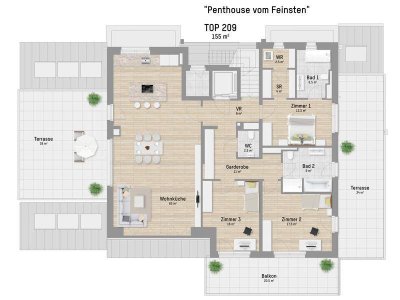 Gleich einziehen: Aussicht mit Weitsicht bietet dieses feine 4-Zimmer Penthouse mit 157 m² in Aspern