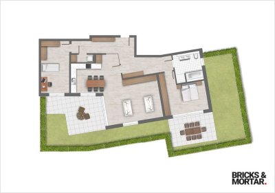 Erdgeschoss Wohnung mit 3 Zimmern und Terrasse