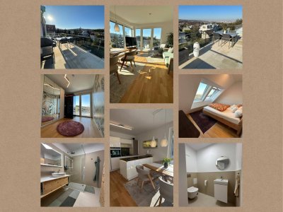 „Ready to move in“ Feeling – alles da: von Bettwäsche bis Espressomaschine Exklusive und möblierte 3-Zimmer-Wohnung mit großzügigem Balkon in ruhiger Toplage, mit Blick über Wien und grandiosem Sonnenuntergang