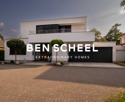 Aussergewöhnliche Bauhaus-Villa mit Poollandschaft und Basketballplatz in Düsseldorf-Nähe