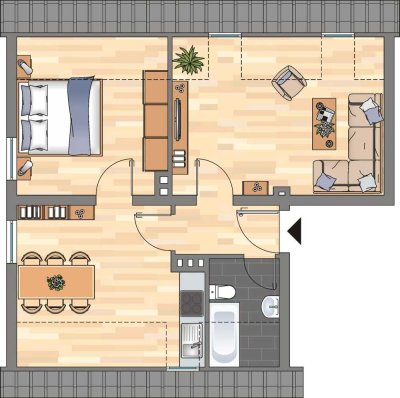 Dachgeschosswohnung für Singles oder Paare