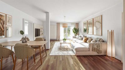 Geräumige Wohnung mit zwei Schlafzimmern, großer Terrasse und 2 Stellplätzen