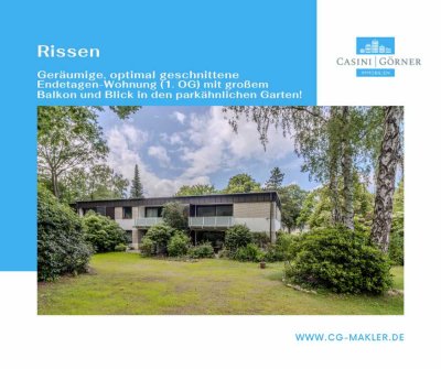 Helle, optimal geschnittene Endetagen-Wohnung mit großem Balkon + Blick in den parkähnlichen Garten!