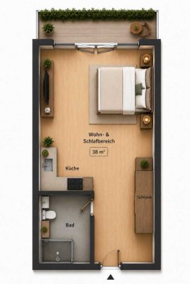 Helle möblierte Wohnung im Neubau mit Balkon und Garage