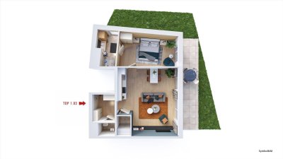 Neubau: 2-Zimmer Gartenwohnung mit Terrasse - Top 1.03