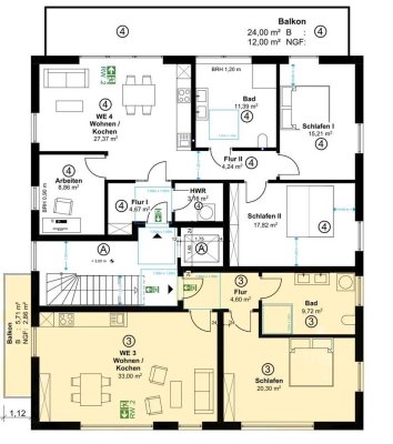 Wohnung WE 03 1.OG, Keller und Balkon