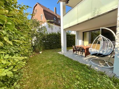 Moderne helle 3,5-Zimmer-Neubauwohnung mit 120 m² privatem Garten im Herzen von Böblingen – möbliert