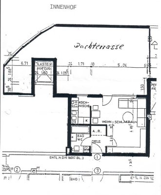 Helle 1-Raum-Wohnung mit EBK und Dachterrasse in Nürnberg