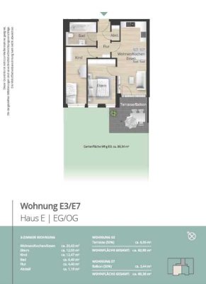 E3 - Kompakte und moderne 3 Zimmer EG-Wohnung mit großem Garten, offener Wohn-Essbereich uvm