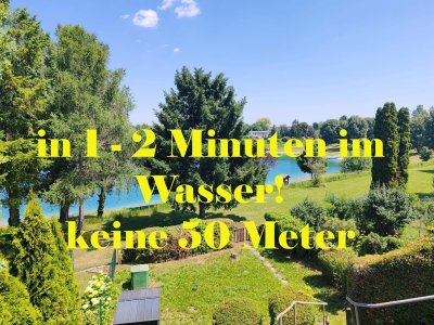 45 m2 Terrasse mit Seeblick der beeindruckt ! 117 m2 Nutzfläche = 63 m2 Wohnfläche + 54 m2 Terrassen ! + bis zu 3 Autos parken inkl. + über 20 Jahre nur im Sommer von Fr -So genutzt sowie Gärtner gepflegt + vor Hochwasser gesicherte Investition + 1A Infra