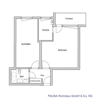 2-Zimmer-Wohnung mit Terrasse und kleiner separater Küche ab 01.07.!