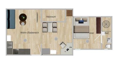 Erstbezug: frisch sanierte 2-Zimmer-Wohnung mit EBK, teilmöbiliert im Herzen von Steinfeld