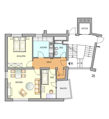 gut aufgeteilte kleine 3 Raum Wohnung mit viel Platz fürs Hobby