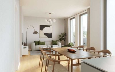 Moderne 3-Zimmer-Neubauwohnung mit großem Balkon und Gemeinschaftsgarten