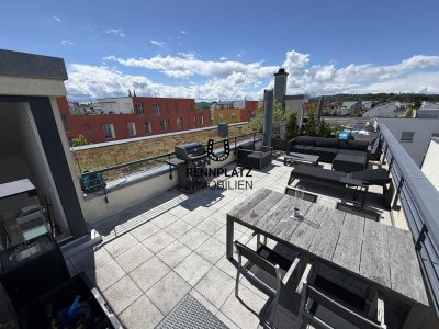 Moderne 2,5-Zimmer-Wohnung mit großer Dachterrasse und 360-Grad-Blick. Frei ab 01.10.
