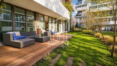 3-Zimmer-Designwohnung mit TG-Stellplatz, Südterrasse & 90 m² Garten in prämiertem Neubauensemble