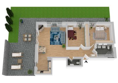 Exclusive 3 Zimmer Wohnung mit umlaufender Terrasse und Garten