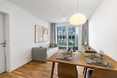 Kurzzeitmiete: 2-Zimmer Wohnung Standard (möbliert) mit Zugang zu Fitness, Co-Working, Dachterrasse, Kinoraum