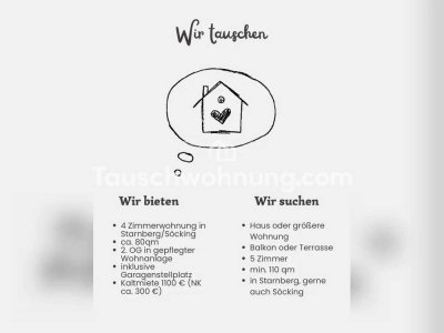 Tauschwohnung: Bieten 4 Zimmerwohnung in Starnberg - suchen Haus