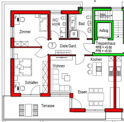 Neubau Erstbezug 3-Zimmer Penthouse Wohnung mit Küche und großem Balkon