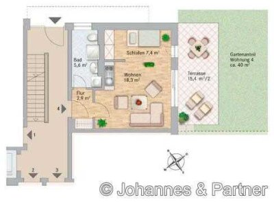 * helle 1,5 Raumwohnung mit Terrasse und Garten! *