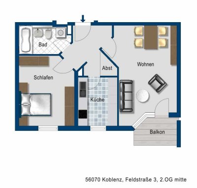 Wir sanieren frisch für Sie! Schöne 2-Zimmer-Wohnung mit Balkon