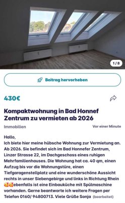 Helle 2-Zimmer Dachgeschosswohnung in Bad Honnef mit Aufzug