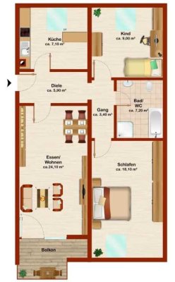 Gepflegte 3-Zimmer-DG-Wohnung mit Balkon in Thansau