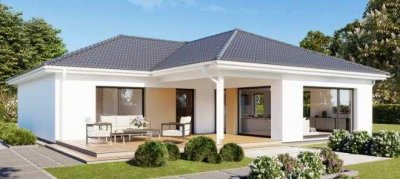 Ein elegantes, schönes Effizienz-Walmdachwinkelfertighaus Bungalow CAPerfect 126 5 Zimmer