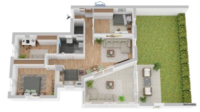 Praktisch eingeteilte Familienwohnung mit Garten in Top Zustand