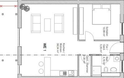 Stilvolle 2-Zimmer-Erdgeschosswohnung unmöbliert mit Terrasse in Fraunberg