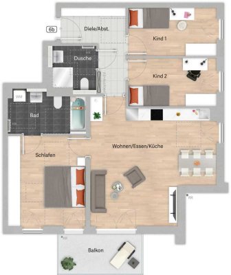 Großzügig wohnen mit zwei Bädern und Süd-Balkon