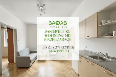 SANIERTE 4-ZI.-WOHNUNG MIT EINZELGARAGE | BIS ZU 8,2 % RENDITE | KLAGENFURT