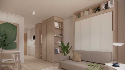 Möbliertes Studio Standard mit Gemeinschaftsflächen: Padelplatz, Fitness, Dachterrasse & mehr