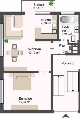 Gepflegte 2-Zimmer Wohnung mit Balkon und Kfz-Stellplatz in Stuttgart-Plieningen