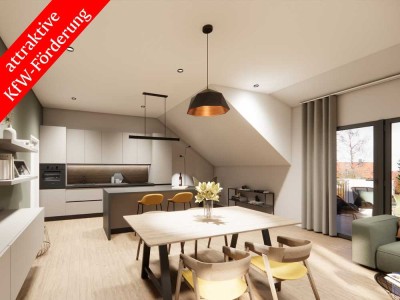 Pentling: Wohnkomfort mit Stil
in einem KfW-Effizienzhaus 55
3-Zimmer-Dachterrassenwohnung