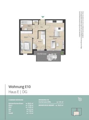 E10 - Modernes 3 Zimmer Penthouse mit Dachterrasse und offenem Wohn-/Essbereich, Aufzug uvm.