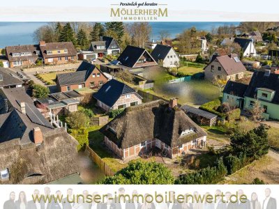 Reetdach-Fachwerk-Kate mit Gästehaus auf großem Grundstück in Pogeez