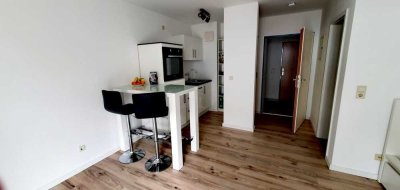 Stilvolles, geräumiges und saniertes 1-Zimmer-Apartment mit Balkon, neuer EBK, teilmöbliert,TG-Platz