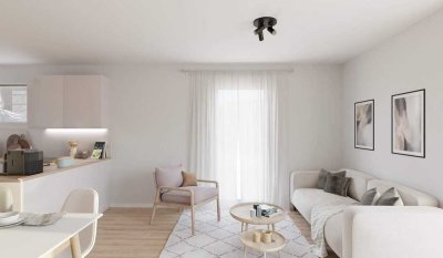 Großer und offener Wohnbereich mit angrenzendem Balkon