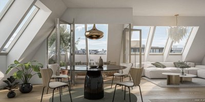 3-Zimmer Erstbezug mit 14 m² Loggia und 39 m² Dachterrasse, direkt am Naschmarkt
