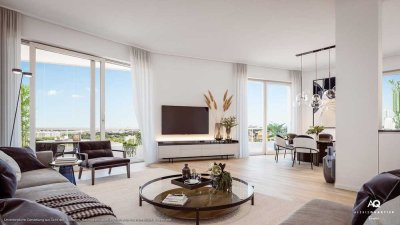 Mit Blick über München: 4-Zi-Whg. mit großzügig. Wohn-Essbereich, 2 Bädern u. umlaufend. Balkon