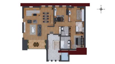 Klimatisierte DG-Maisonette-Wohnung inkl. hochwertiger EBK, Kamin und großzügigem Loggiabalkon