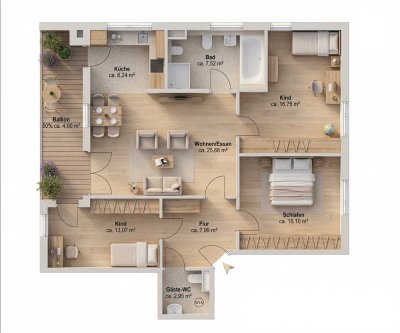 Von Privat: Attraktive freie 4 Zi. Whg. 100m2,  3.OG, Loggia mit Alpenblick Nähe Riemer Park /See