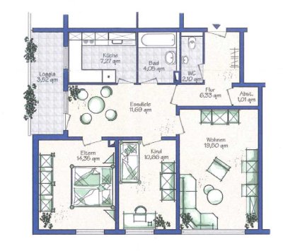 Schöne 3,5-Zimmerwohnung mit Loggia in ruhiger Lage, Pfingstweide