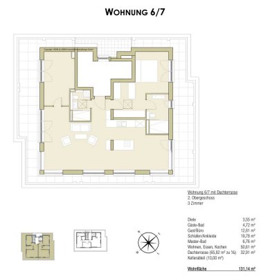 3-Zimmer-Dachterrassenwohnung - Whg 6/7